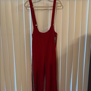 Shinestar Red Jumpsuit with Fitted Bodice and Straight Leg